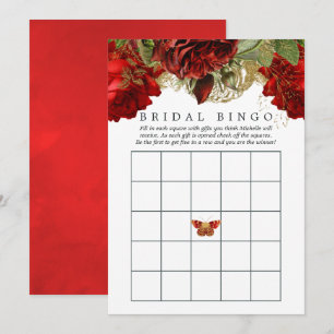 Bordeauxrood en gouden vintage bruidsdouche bingo kaart