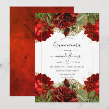 Bordeauxrood en Gouden Vintage Rozen Quinceañera
