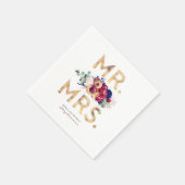 Bordeauxrood en marineblauwe waterverf bloemen servet (Hoek)