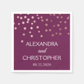 Bordeauxrood en roosgoud folie confetti bruiloft servet (Voorkant)