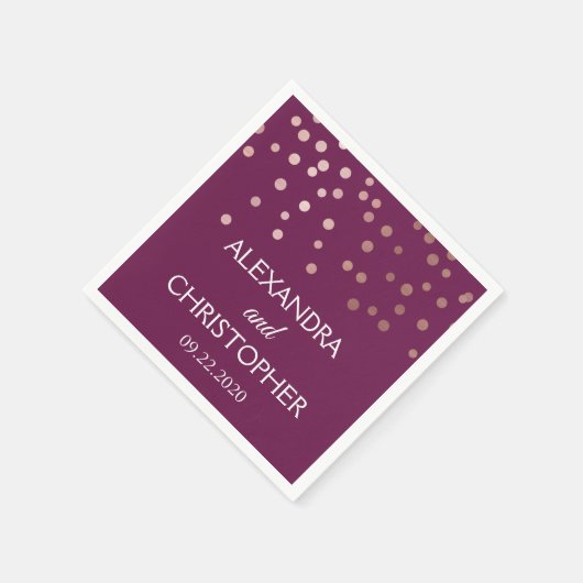 Bordeauxrood en roosgoud folie confetti bruiloft servet (Hoek)