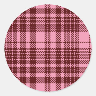Bordeauxrood en Roze Schotse Ruit Design Ronde Sticker