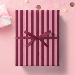 Bordeauxrood en roze streeppatroon vet kersenrood cadeaupapier
