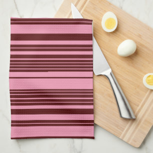 Bordeauxrood en roze strepenpatroon ontwerp theedoek