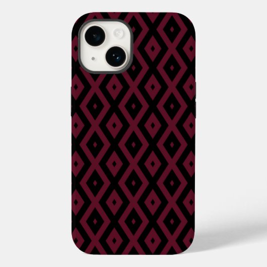Bordeauxrood en zwart diamantpatroon Case-Mate iPhone case (Achterkant)