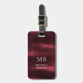 Bordeauxrood Geborsteld Stalen Nep Metaal Monogram Bagagelabel (Voorkant verticaal)
