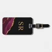 Bordeauxrood Goud Agaat Monogram Bagagelabel (Voorkant horizontaal)