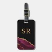Bordeauxrood Goud Agaat Monogram Bagagelabel (Voorkant verticaal)