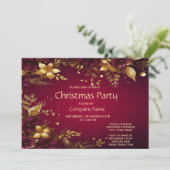 Bordeauxrood Gouden Bloemen Kerstfeest Kaart (Staand voorkant)