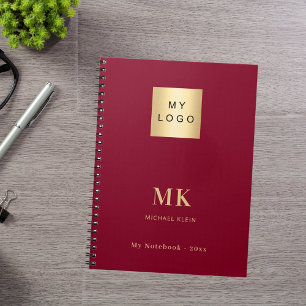 Bordeauxrood gouden initiaalmoogram zakelijk notitieboek