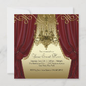 Bordeauxrood gouden kroonluchter feest uitnodiging (Achterkant)