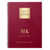 Bordeauxrood gouden monogram initiaal bedrijf notitieboek (Voorkant)