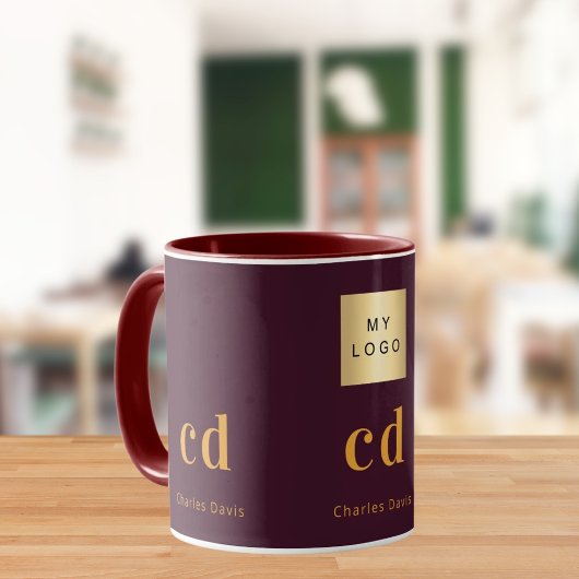 Bordeauxrood gouden monogram naam bedrijfslogo mok
