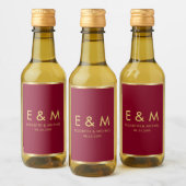 Bordeauxrood Gouden Monogram Tekst Save the Date Wijn Etiket (Flessen)