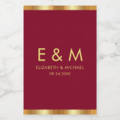 Bordeauxrood Gouden Monogram Tekst Save the Date Wijn Etiket (Enkel label)