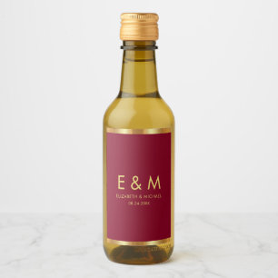 Bordeauxrood Gouden Monogram Tekst Save the Date Wijn Etiket