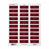 Bordeauxrood Huwelijk Stijlvol Retouradres Label (Full Sheet)