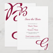 Bordeauxrood Initiaal Herfst Huwelijk Save The Date (Voorkant / Achterkant)
