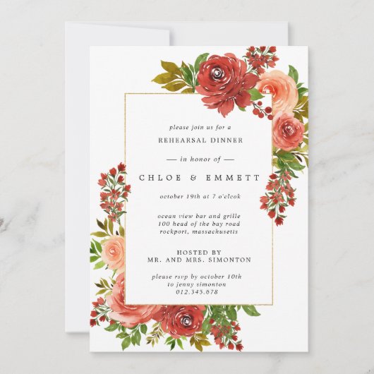 Bordeauxrood Koraalroze Roze Bloemige Oefenmaaltij Kaart (Voorkant)