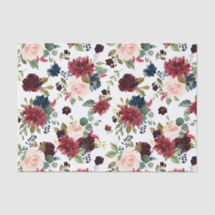 Bordeauxrood Marineblauw Aquarel Bloemen Tissuepapier