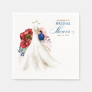 Bordeauxrood marineblauw bloemen jurk bruiloftsfee servet