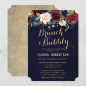 Bordeauxrood marineblauw bloemig rusticaal boho br kaart (Voorkant / Achterkant)