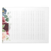 Bordeauxrood marineblauw blozend bloemmotief notitieblok (Voorkant)