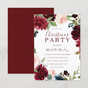 Bordeauxrood met bloemen kerstfeest kaart