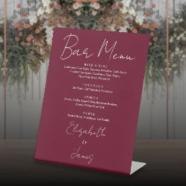Bordeauxrood minimalistisch script barmenu reclamebord met voetstuk