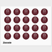 Bordeauxrood Monogram Trouw Crest Bedankt Ronde Sticker (Vel)