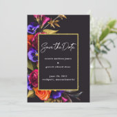 Bordeauxrood, Paars, Oranje Roze Bloem Save The Date (Staand voorkant)