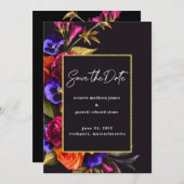 Bordeauxrood, Paars, Oranje Roze Bloem Save The Date (Voorkant / Achterkant)