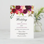 Bordeauxrood Paarse Bloem Boho Trouw Uitnodiging (Staand voorkant)