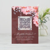 Bordeauxrood QR SCANCODE Huwelijkswebsite Uitnodig (Staand voorkant)