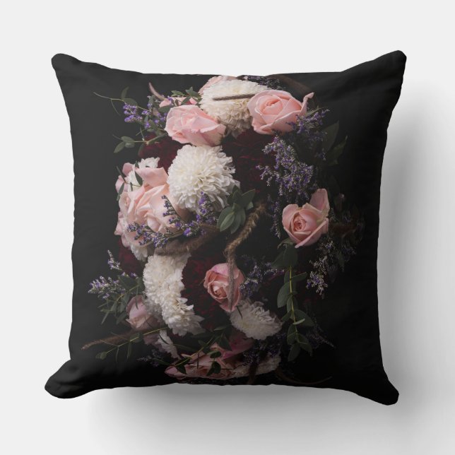  bordeauxrood romig bloemig Sierkussen (Voorkant)