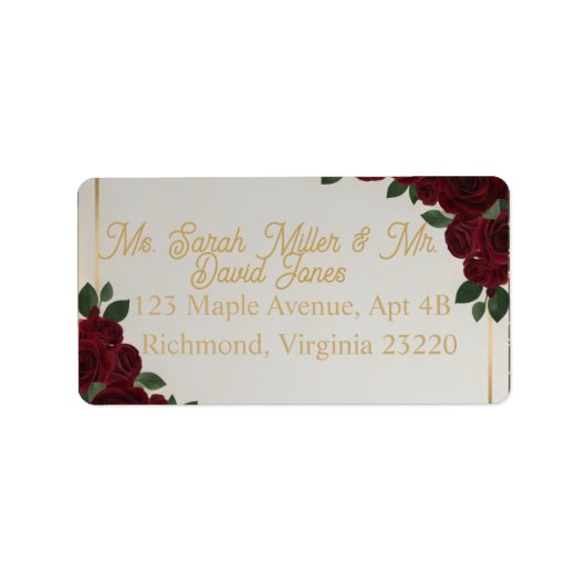 Bordeauxrood Rose Goud Schrift Trouwadres Label (Voorkant)