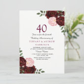 Bordeauxrood Roze Bloem 40e Huwelijksjubileum Kaart (Staand voorkant)