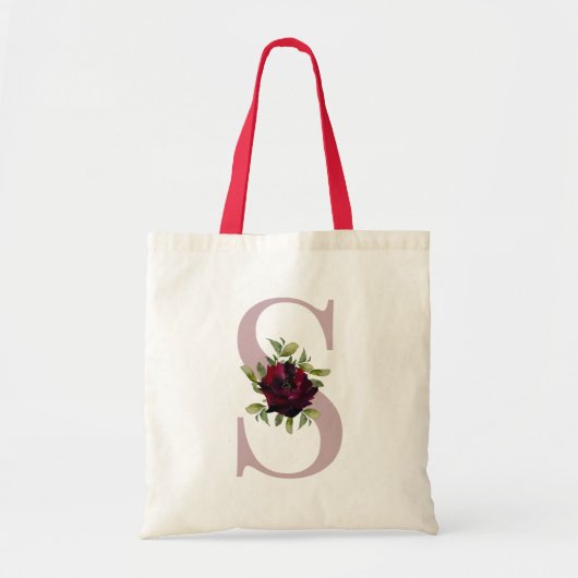 Bordeauxrood Roze Blush Monogram Letter Trouwfeest Tote Bag (Voorkant)