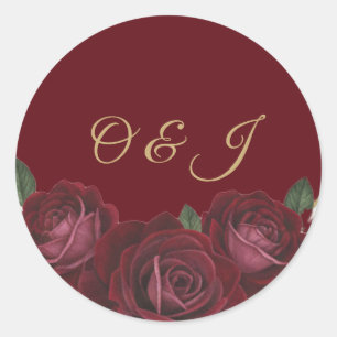 Bordeauxrood roze gouden schreef monogram trouwfee ronde sticker