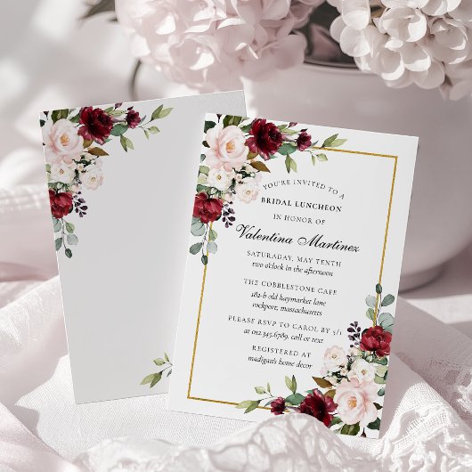 Bordeauxrood Roze Roze Bloemstuk Bruidslunch Kaart