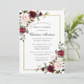 Bordeauxrood Roze Roze Bloemstuk Bruidslunch Kaart (Staand voorkant)