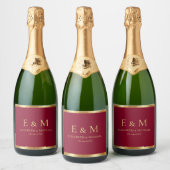 Bordeauxrood Save the Date Gouden Tekst Monogram Sparkling Wijnetiket (Flessen)