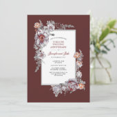 Bordeauxrood Vintage Bloemige Trouwverjaardag Kaart (Staand voorkant)