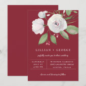 Bordeauxrood wit bloemboeket bruiloft aankondiging (Voorkant / Achterkant)