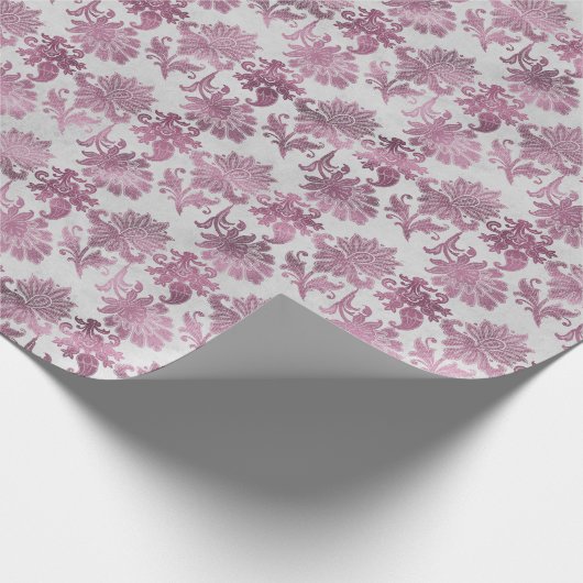 Bordeauxrood Zilver Bloem Cadeaupapier (Hoek)