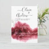 Bordeauxrood Zilver Botanisch Aquarel Bruiloft Kaart (Staand voorkant)