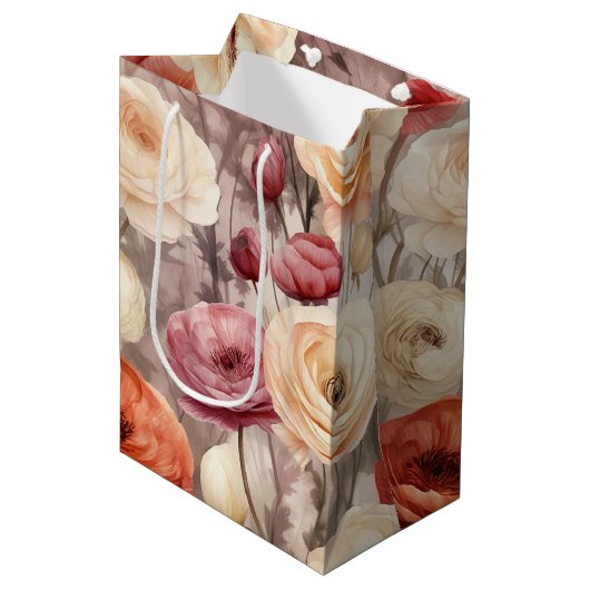 Bordeauxroom Lente Bloemen Bruiloft Borrel Medium Cadeauzakje (Voorkant Gekanteld)