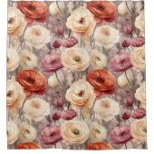 Bordeauxroom lente bloemen bruiloftsborrel douchegordijn (Voorkant)