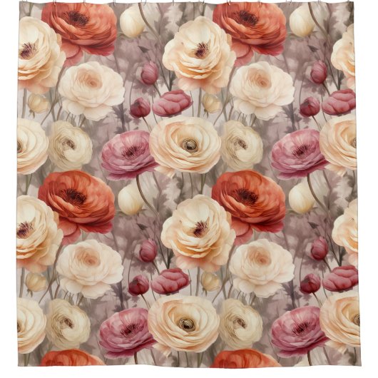 Bordeauxroom lente bloemen bruiloftsborrel douchegordijn (Voorkant)