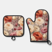 Bordeauxroom lente bloemen bruiloftsborrel ovenwant & pannenlap set (Voorkant)